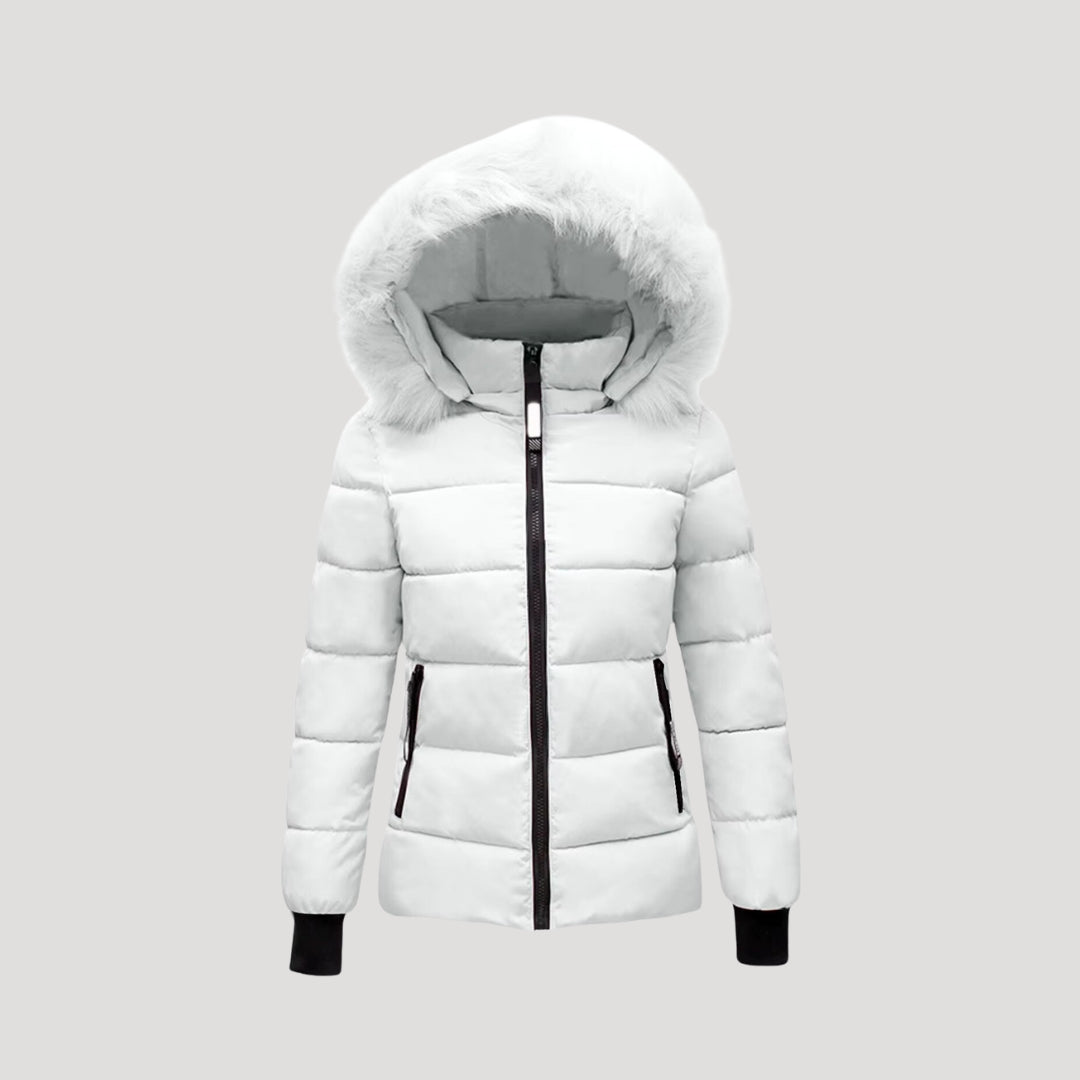 Damen - Pufferjacke - Pelzmantel mit Kapuze und Wattierung - Stylische und warme Winterjacke