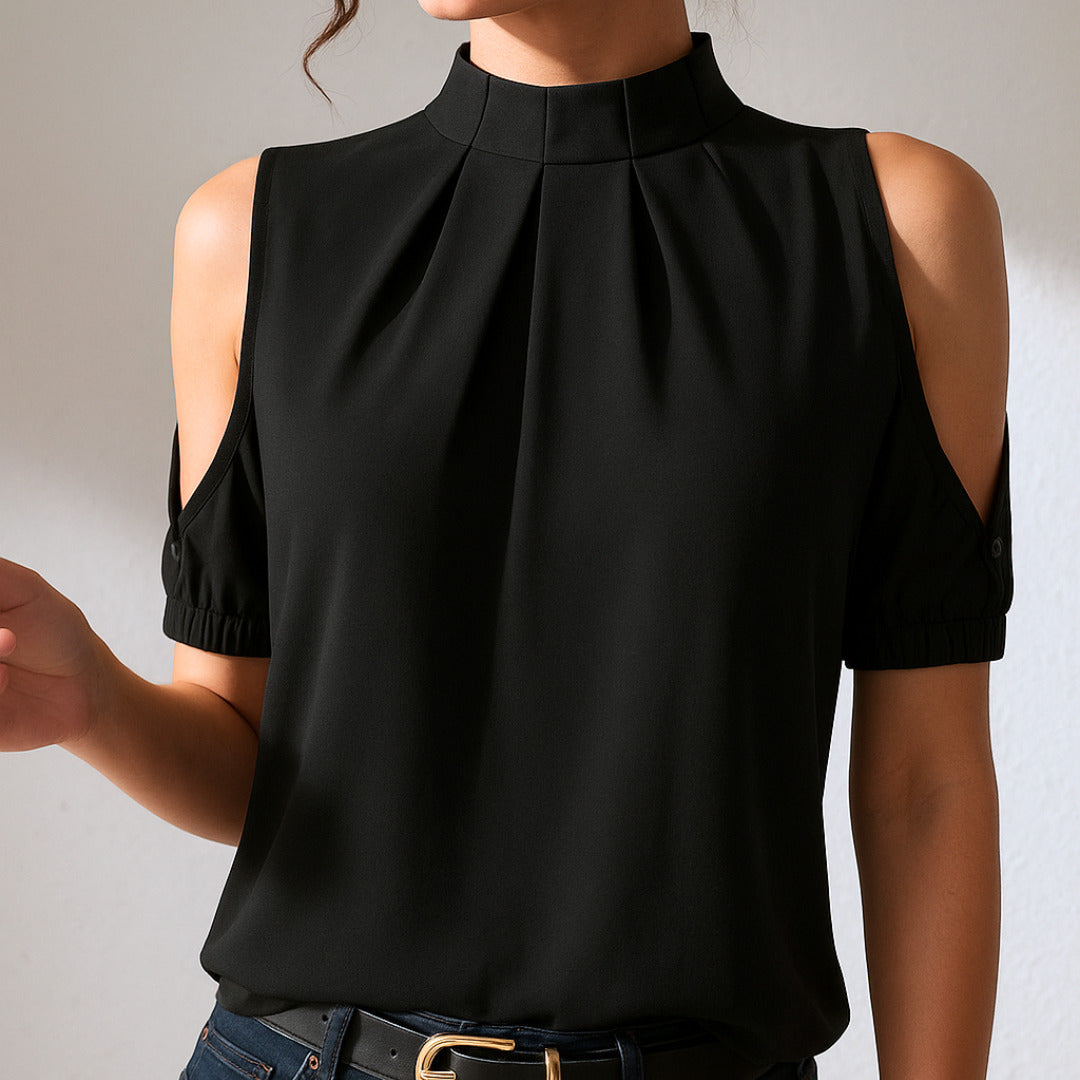 Damen - Plissee-Bluse - geteilte Ärmel - Atmungsaktive Material - Leichtes Freizeit-Top für stilvolle Outfits