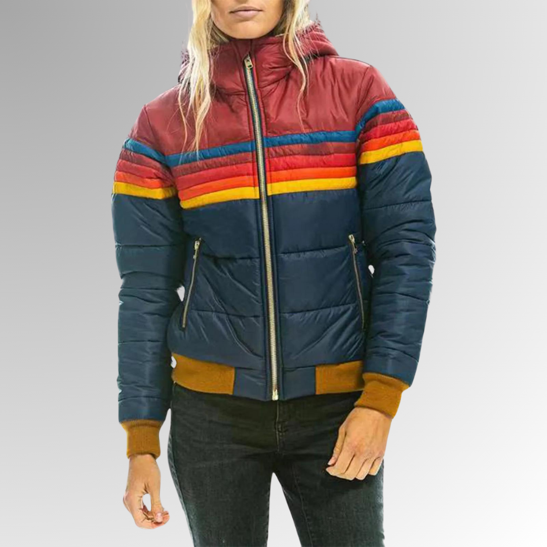 Damen - Pufferjacke - Wasserdicht mit Kapuze - Farbblock Design - Stilvolle Outdoor Abenteuer