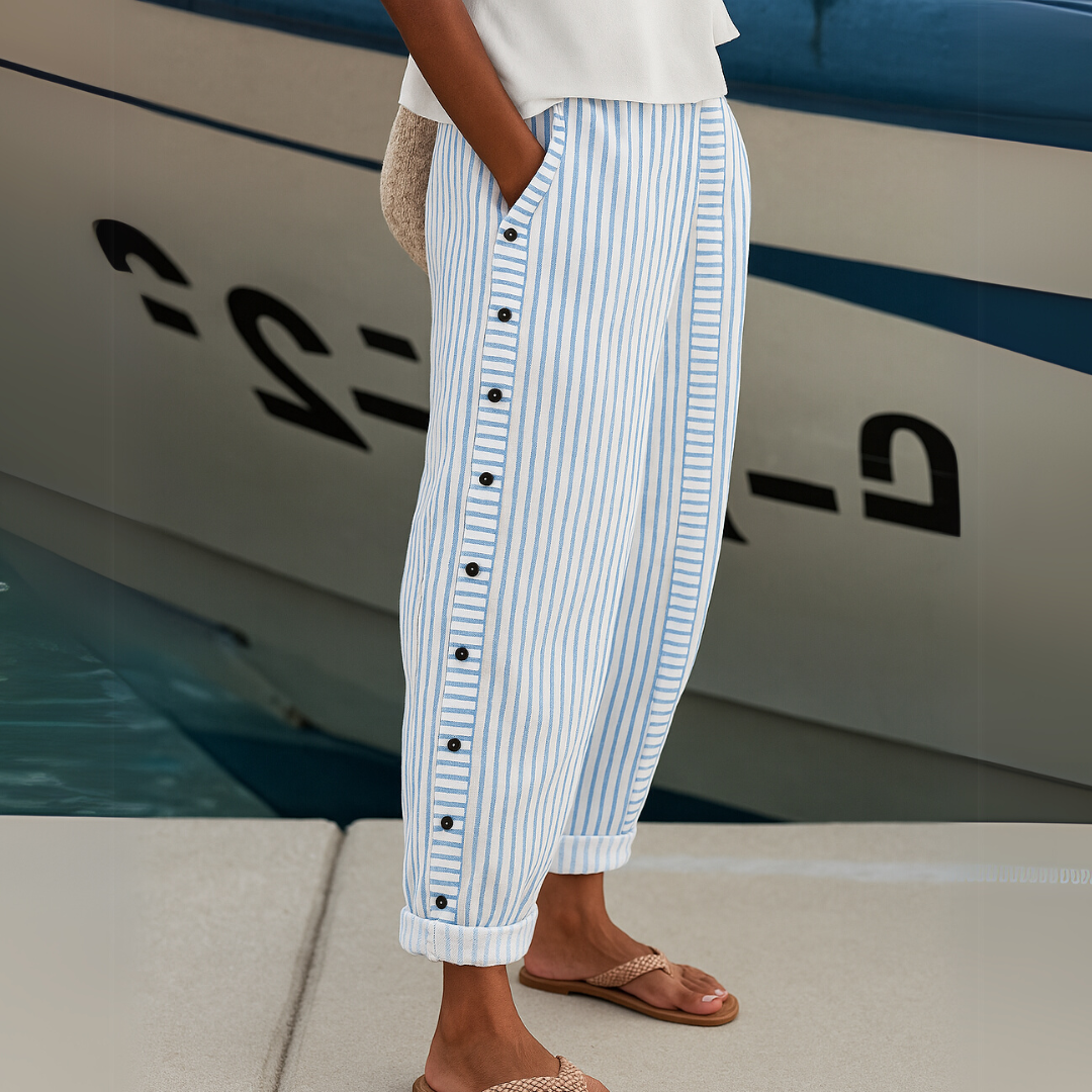 Damen - Gestreifte Freizeithose - Weicher Stoff - Stylische Alltagsmode für entspannte Tage