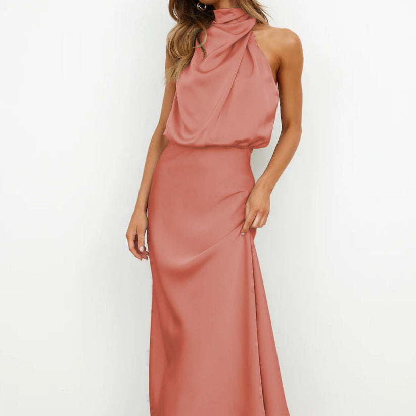 Damen - Elegantes langes Kleid - Satin - Fließender Stil für besondere Anlässe - Perfektes Abendkleid