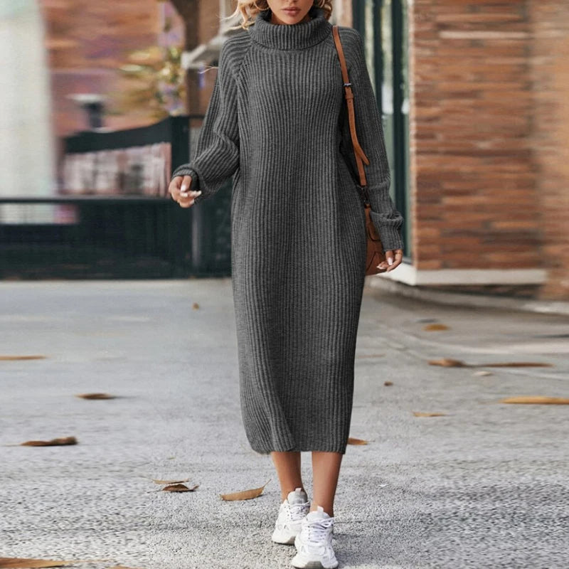 Damen - Midi Rollkragen Strickpullover Kleid - Weichem Material - Bequem und stilvoll für jeden Anlass