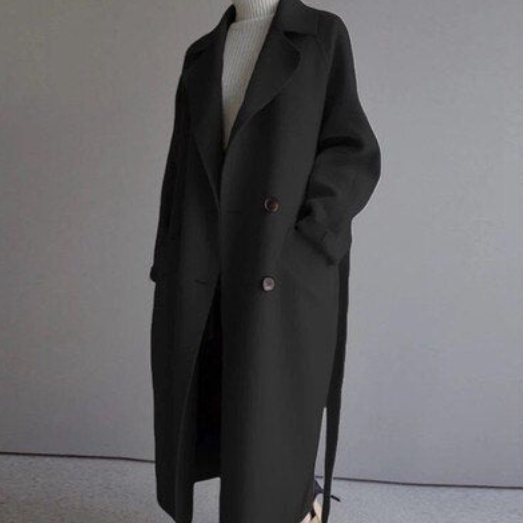 Damen - Langer Winter Trenchcoat - Taillengürtel - Stilvoller und warmer Mantel für kalte Tage