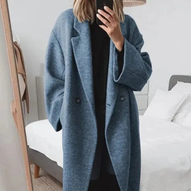 Damen - Langer Wintermantel mit Revers - Ein-Knopf-Verschluss - Stilvoller Warmhalter für kalte Tage