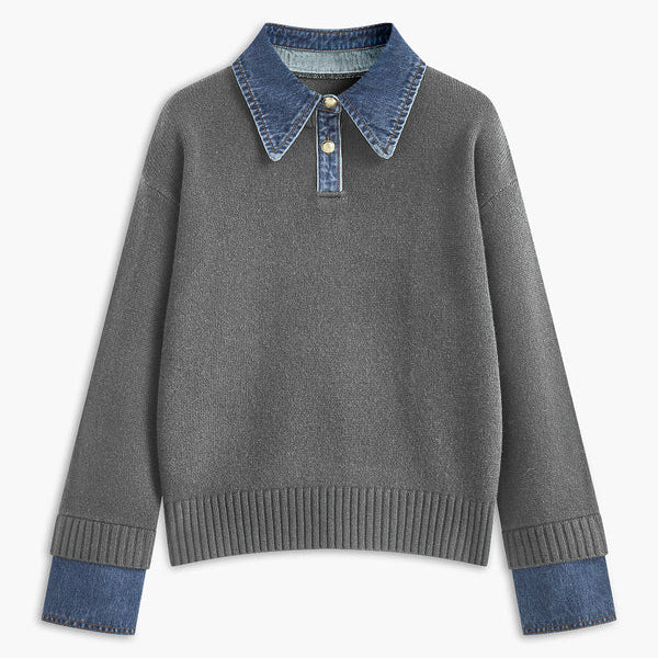 Damen - Pullover - Denim - Entspanntem Strick - Bequemer Stil für jede Gelegenheit