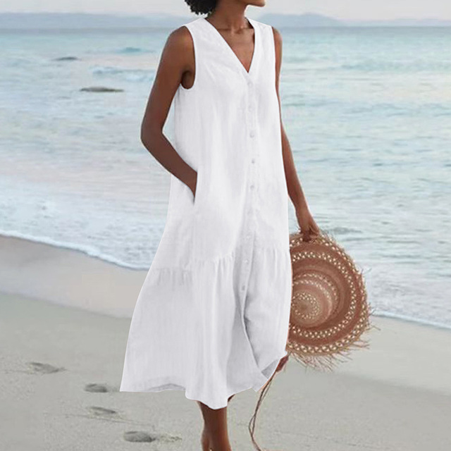 Damen - Sommerkleid - Atmungsaktives Gewebe - Minimalistisches Design - Lässiges, elegantes Kleid für jeden Anlass