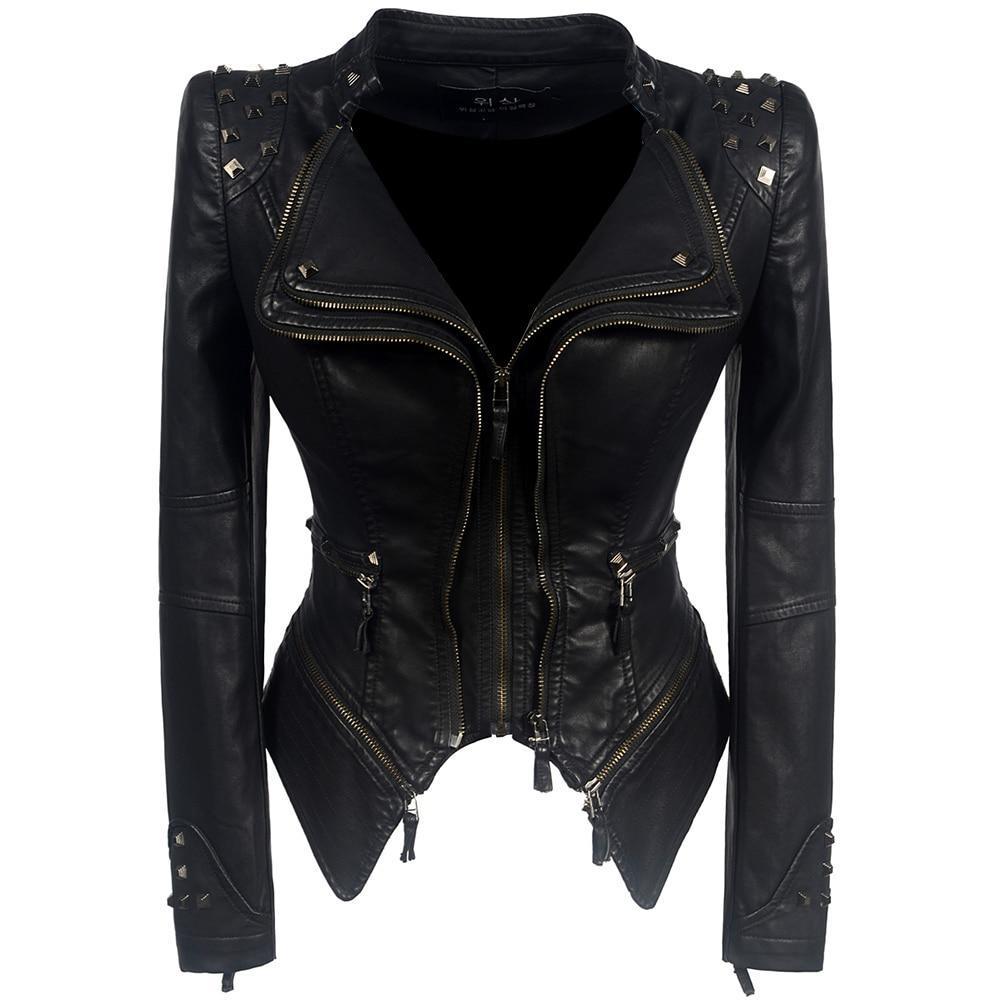 Damen - Slim Fit Bikerjacke - Schwarzes Design - Stylisch und Modern für jeden Anlass