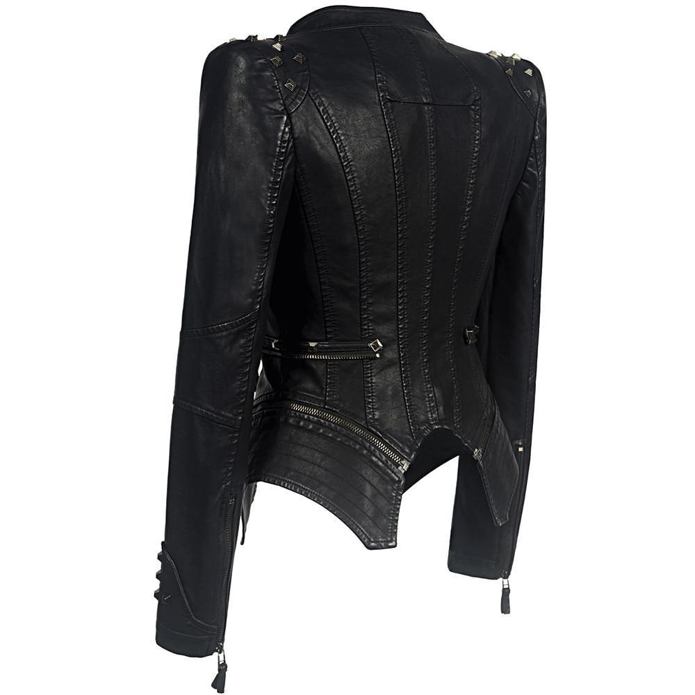 Damen - Slim Fit Bikerjacke - Schwarzes Design - Stylisch und Modern für jeden Anlass