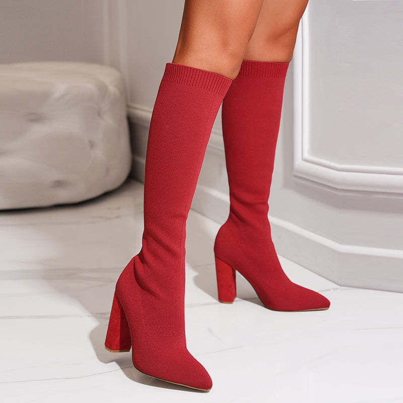 Damen - Kniehohe Stiefel mit Sock Fit - Spitz zulaufend für stilvolle Eleganz