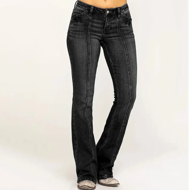 Damen - Mid-Rise Flared Jeans - Vordere Naht Detail - Stylische und bequeme Jeans für jeden Anlass