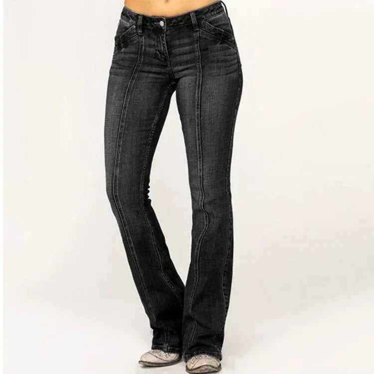 Damen - Mid-Rise Flared Jeans - Vordere Naht Detail - Stylische und bequeme Jeans für jeden Anlass