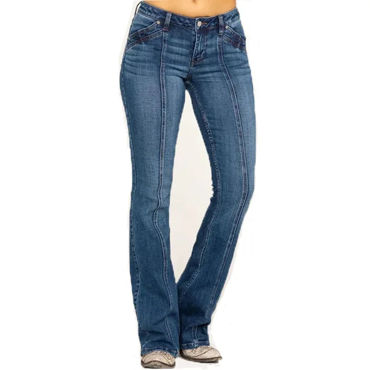 Damen - Mid-Rise Flared Jeans - Vordere Naht Detail - Stylische und bequeme Jeans für jeden Anlass