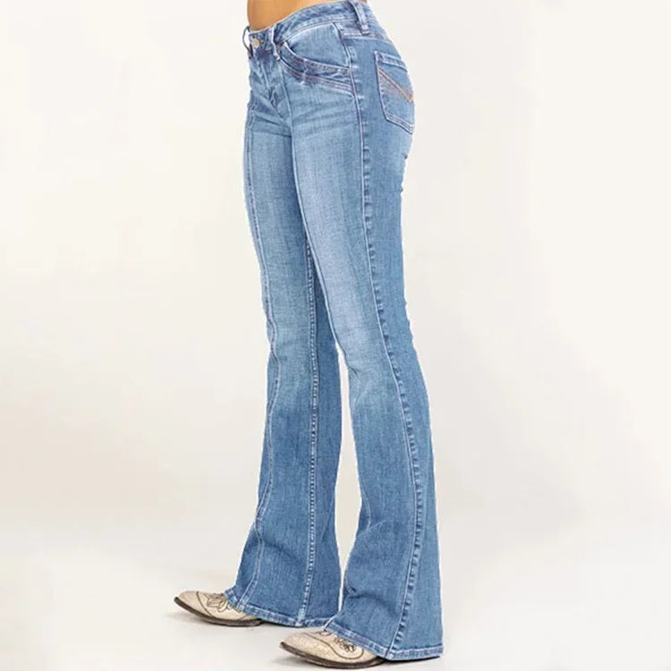 Damen - Mid-Rise Flared Jeans - Vordere Naht Detail - Stylische und bequeme Jeans für jeden Anlass