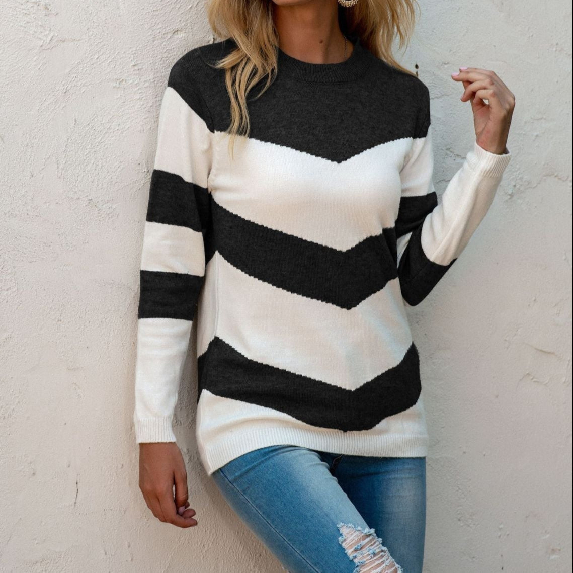 Damen - Pullover mit Chevron-Muster - Rundhalsausschnitt - Stilvoller Komfort für jede Gelegenheit