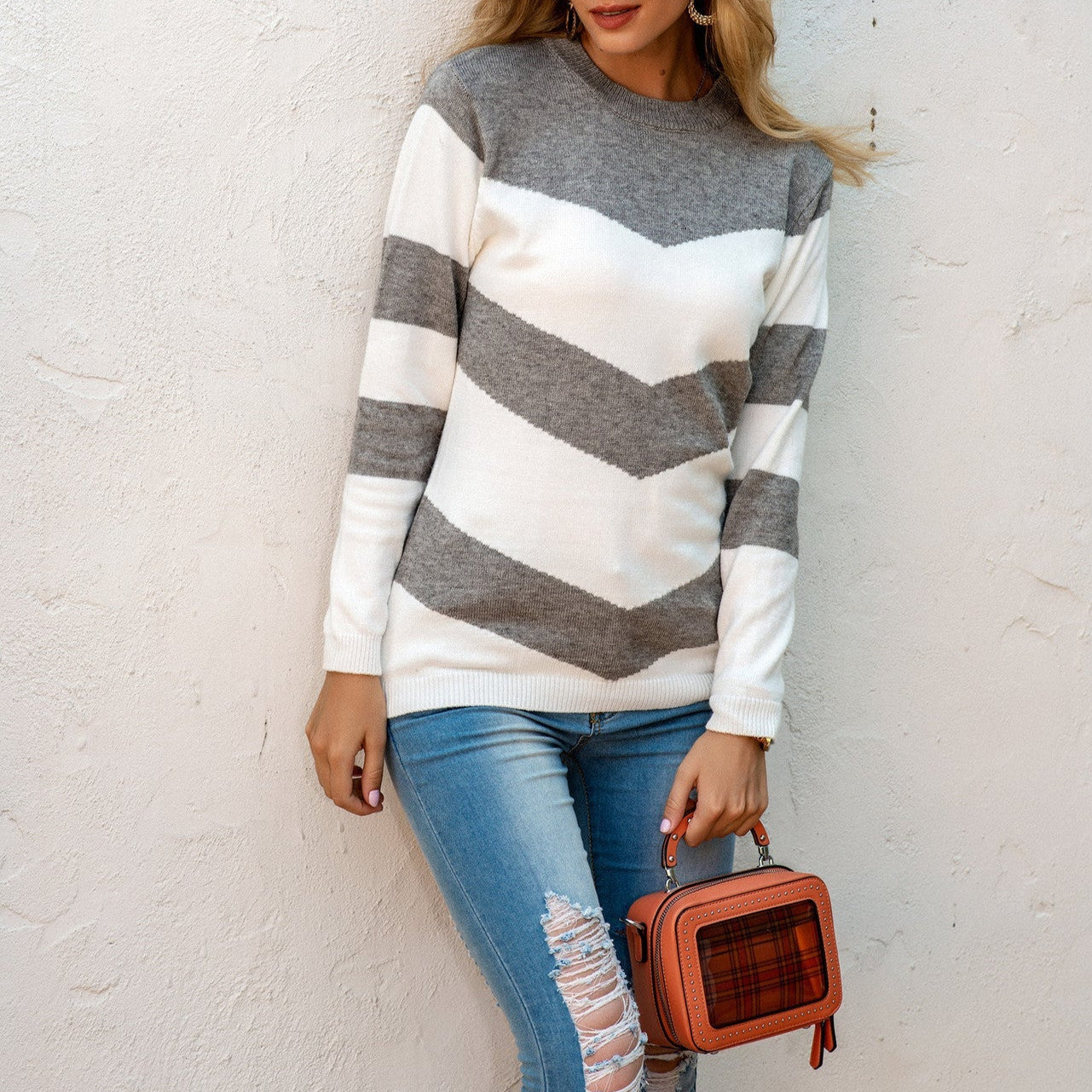 Damen - Pullover mit Chevron-Muster - Rundhalsausschnitt - Stilvoller Komfort für jede Gelegenheit