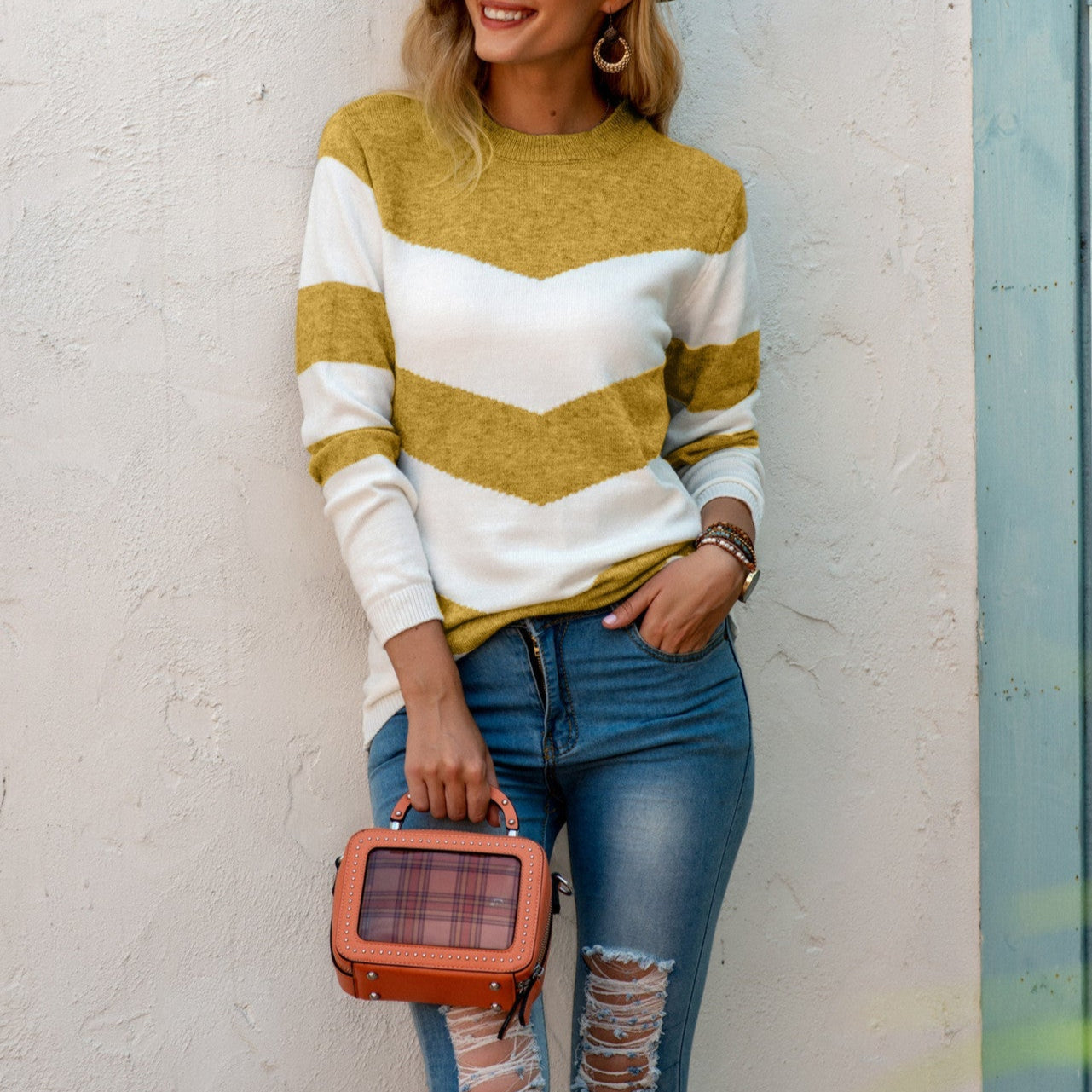 Damen - Pullover mit Chevron-Muster - Rundhalsausschnitt - Stilvoller Komfort für jede Gelegenheit