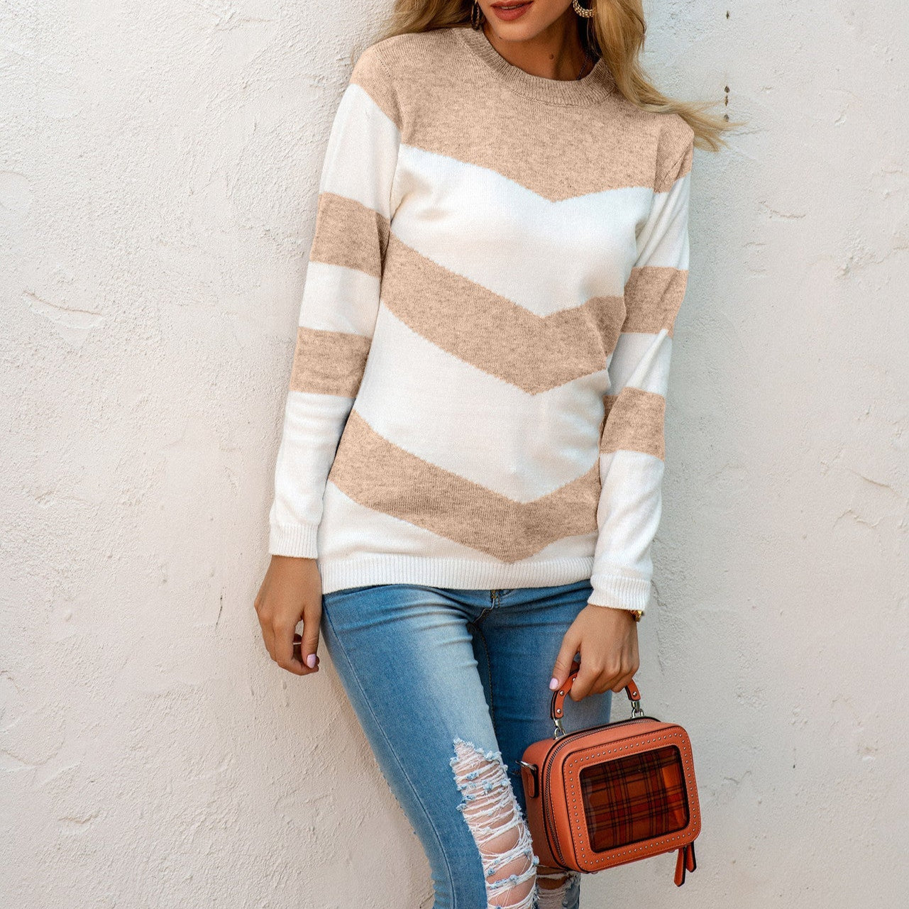 Damen - Pullover mit Chevron-Muster - Rundhalsausschnitt - Stilvoller Komfort für jede Gelegenheit