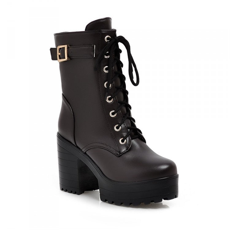 Damen - Stiefel - Schnürstiefel mit Schnalle - Bequeme Stiefel für Jeden Anlass