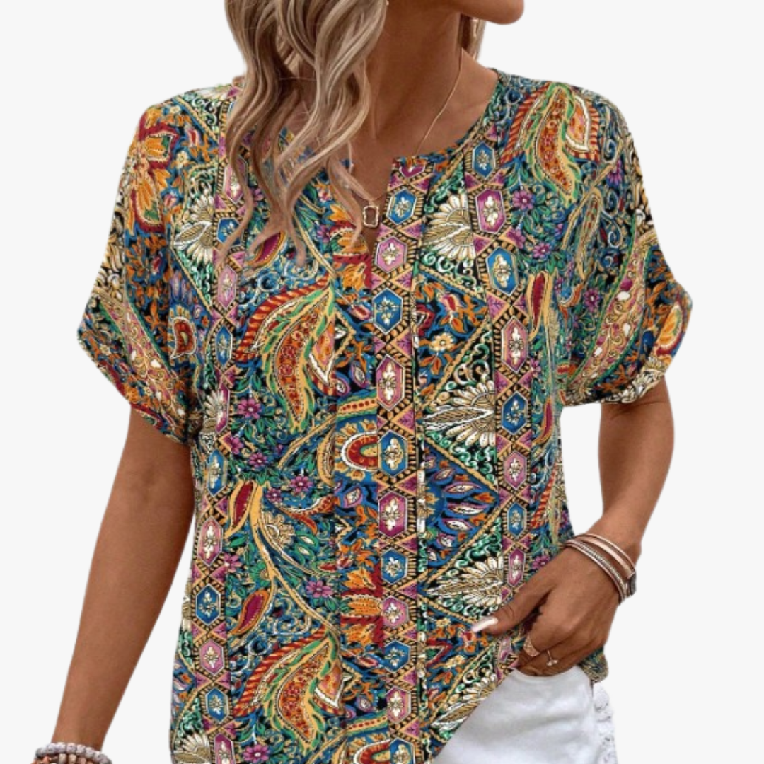 Damen - Vintage Bluse - Baumwoll-Polyester - Blumendruck - Eleganter Stil für jeden Anlass