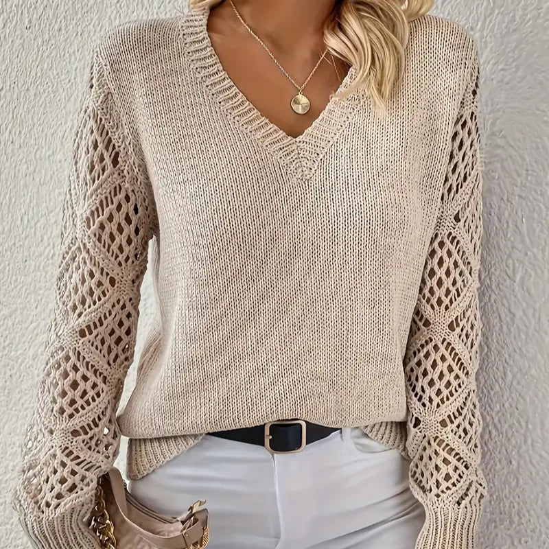 Damen - Strickpullover - Weiches Acryl-Mischgewebe - V Ausschnitt - Modischer Komfort für jeden Anlass