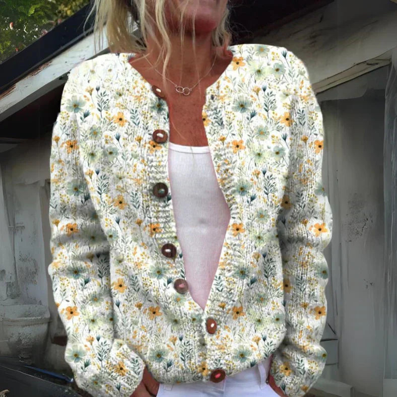 Damen - Blumenmuster Strickjacke - Weicher Stoff - Leicht & stilvoll - Perfekte Schicht für jeden Anlass