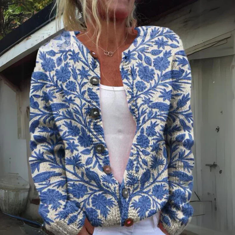 Damen - Blumenmuster Strickjacke - Weicher Stoff - Leicht & stilvoll - Perfekte Schicht für jeden Anlass