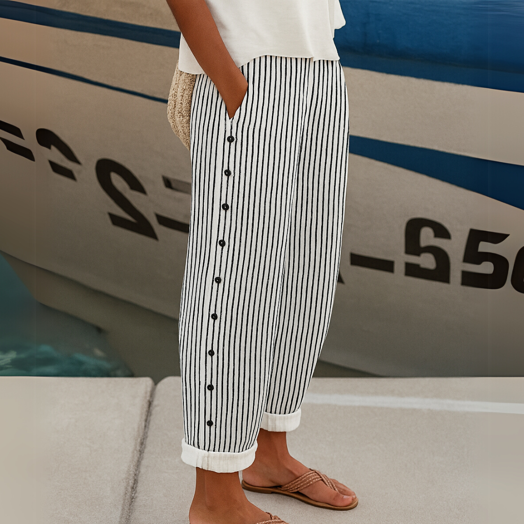 Damen - Gestreifte Freizeithose - Weicher Stoff - Stylische Alltagsmode für entspannte Tage