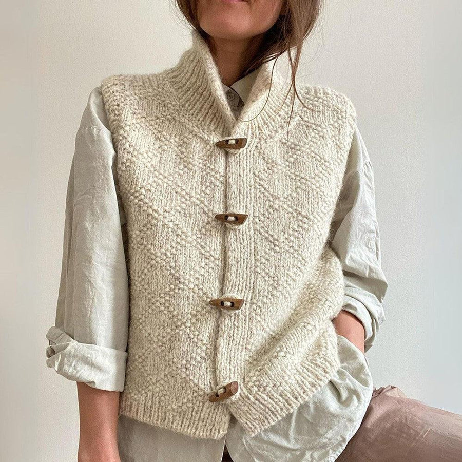 Damen - Weste - Stehkragen - Knebelverschluss - Weiche gestrickte - Stylische für jeden Anlass