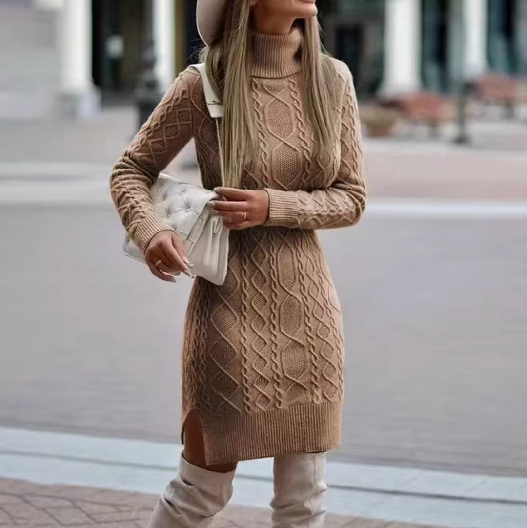 Damen - Midikleid - Fasermischung - Strick mit Rollkragen - Schmale Passform für stilvolle Eleganz
