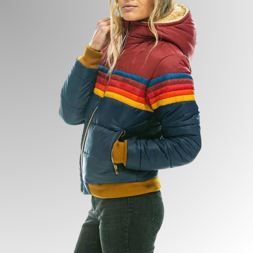 Damen - Pufferjacke - Wasserdicht mit Kapuze - Farbblock Design - Stilvolle Outdoor Abenteuer