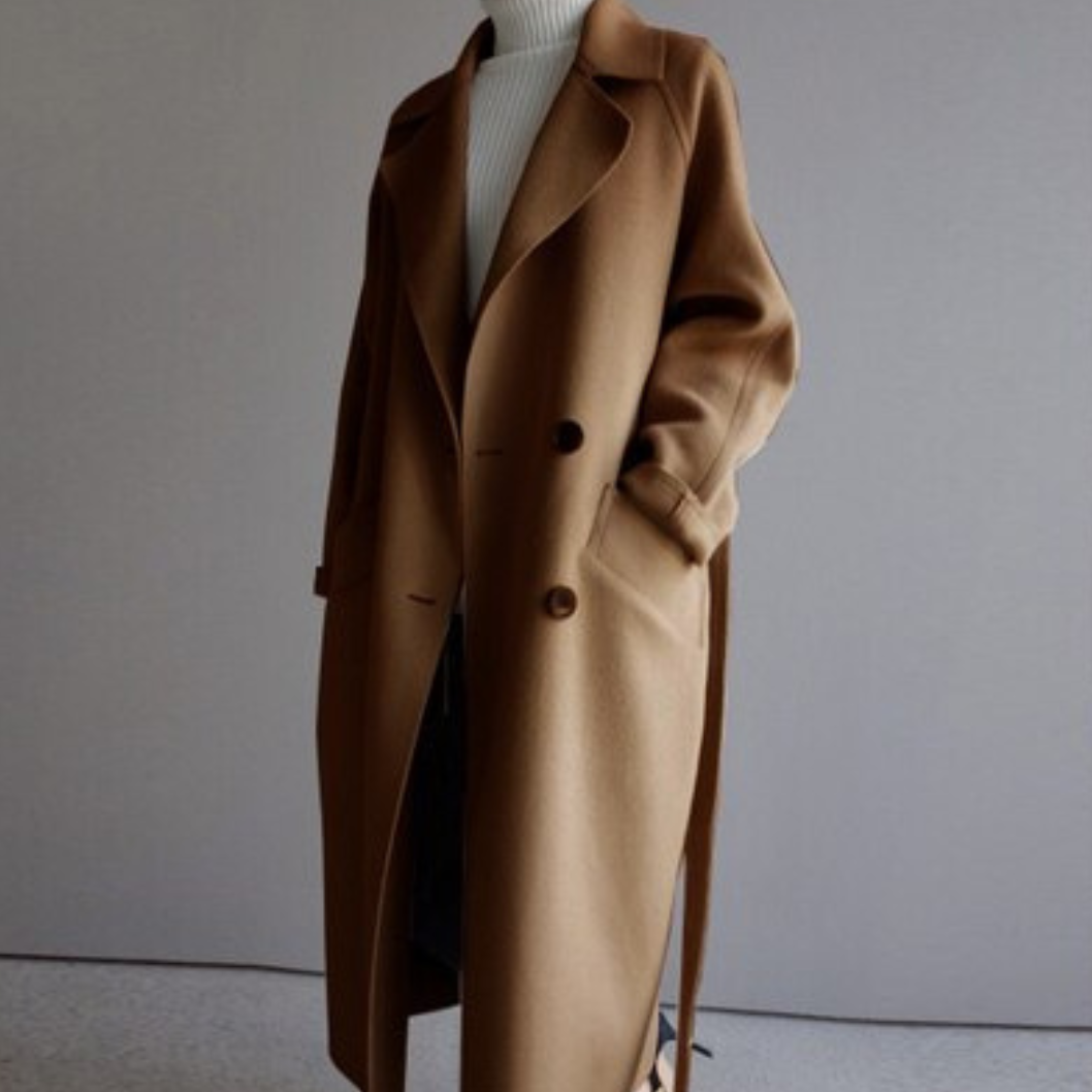 Damen - Langer Winter Trenchcoat - Taillengürtel - Stilvoller und warmer Mantel für kalte Tage