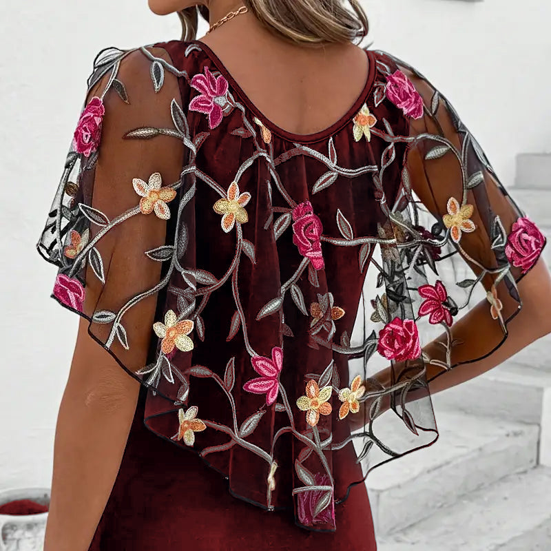 Damen - Bestickte Mesh-Bluse - Baumwollmischung - Elegantes & stilvolles Top für jeden Anlass