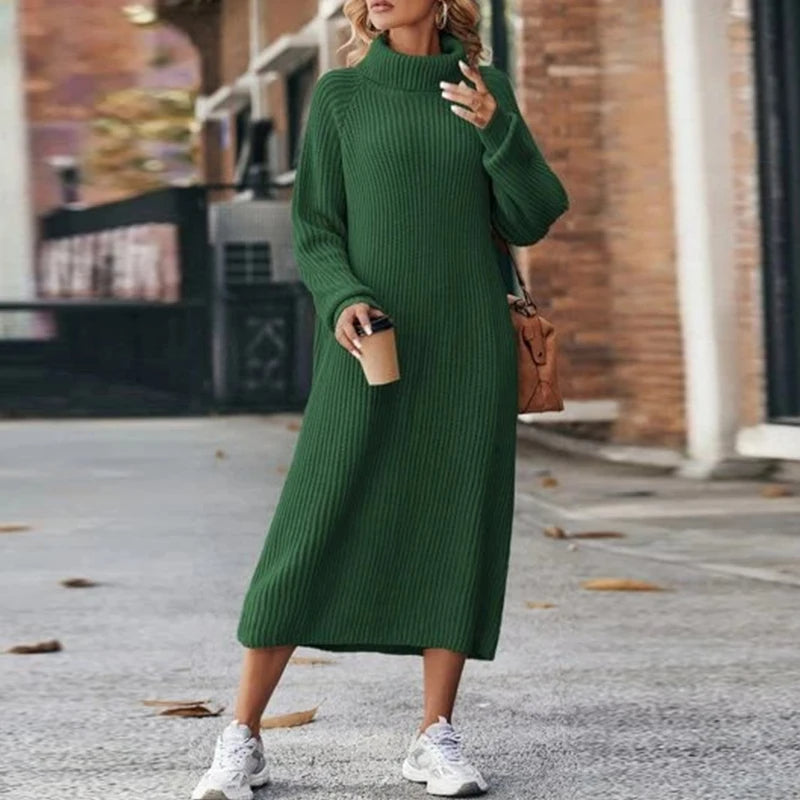 Damen - Midi Rollkragen Strickpullover Kleid - Weichem Material - Bequem und stilvoll für jeden Anlass