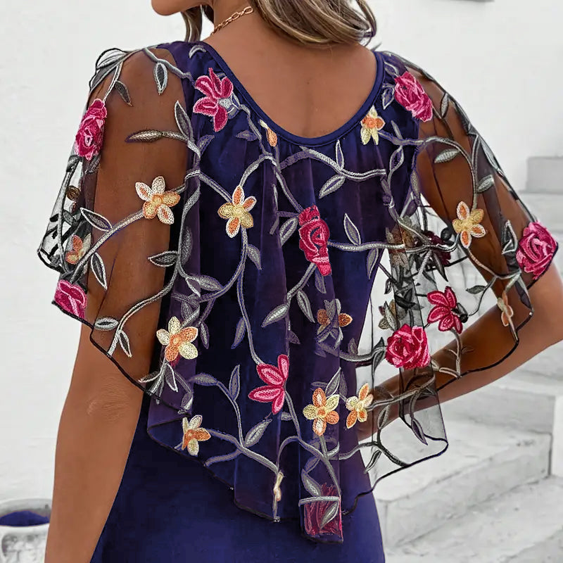 Damen - Bestickte Mesh-Bluse - Baumwollmischung - Elegantes & stilvolles Top für jeden Anlass