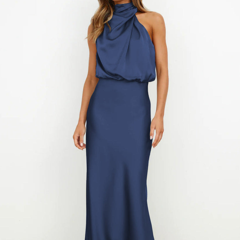 Damen - Elegantes langes Kleid - Satin - Fließender Stil für besondere Anlässe - Perfektes Abendkleid