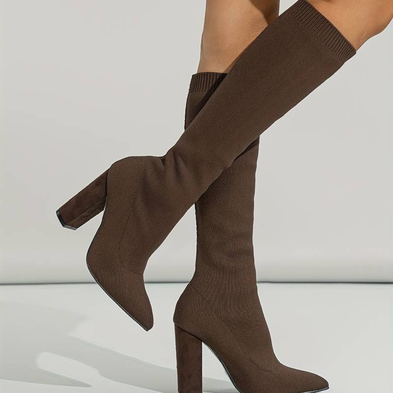 Damen - Kniehohe Stiefel mit Sock Fit - Spitz zulaufend für stilvolle Eleganz