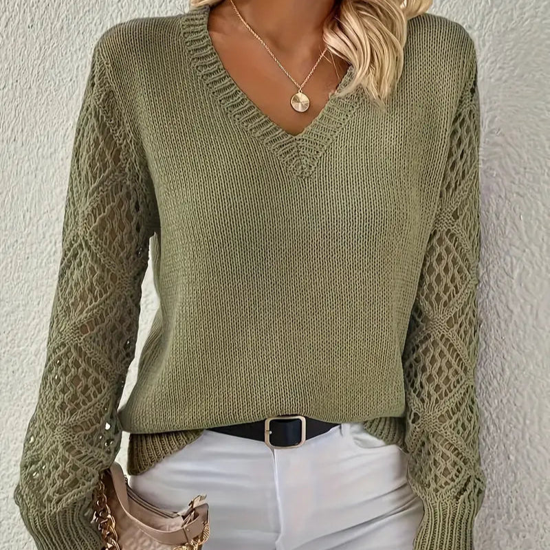 Damen - Strickpullover - Weiches Acryl-Mischgewebe - V Ausschnitt - Modischer Komfort für jeden Anlass
