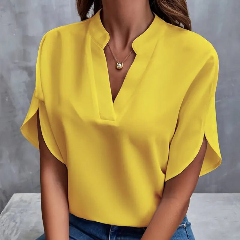 Damen - Elegante Bluse mit kurzen Ärmeln - leichte Gewebe - Stilvolles Top für jeden Anlass