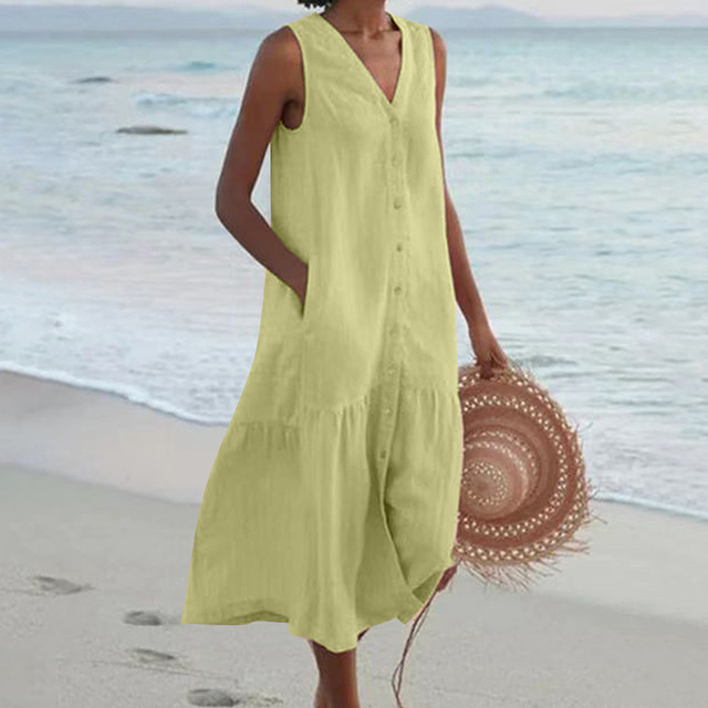 Damen - Sommerkleid - Atmungsaktives Gewebe - Minimalistisches Design - Lässiges, elegantes Kleid für jeden Anlass