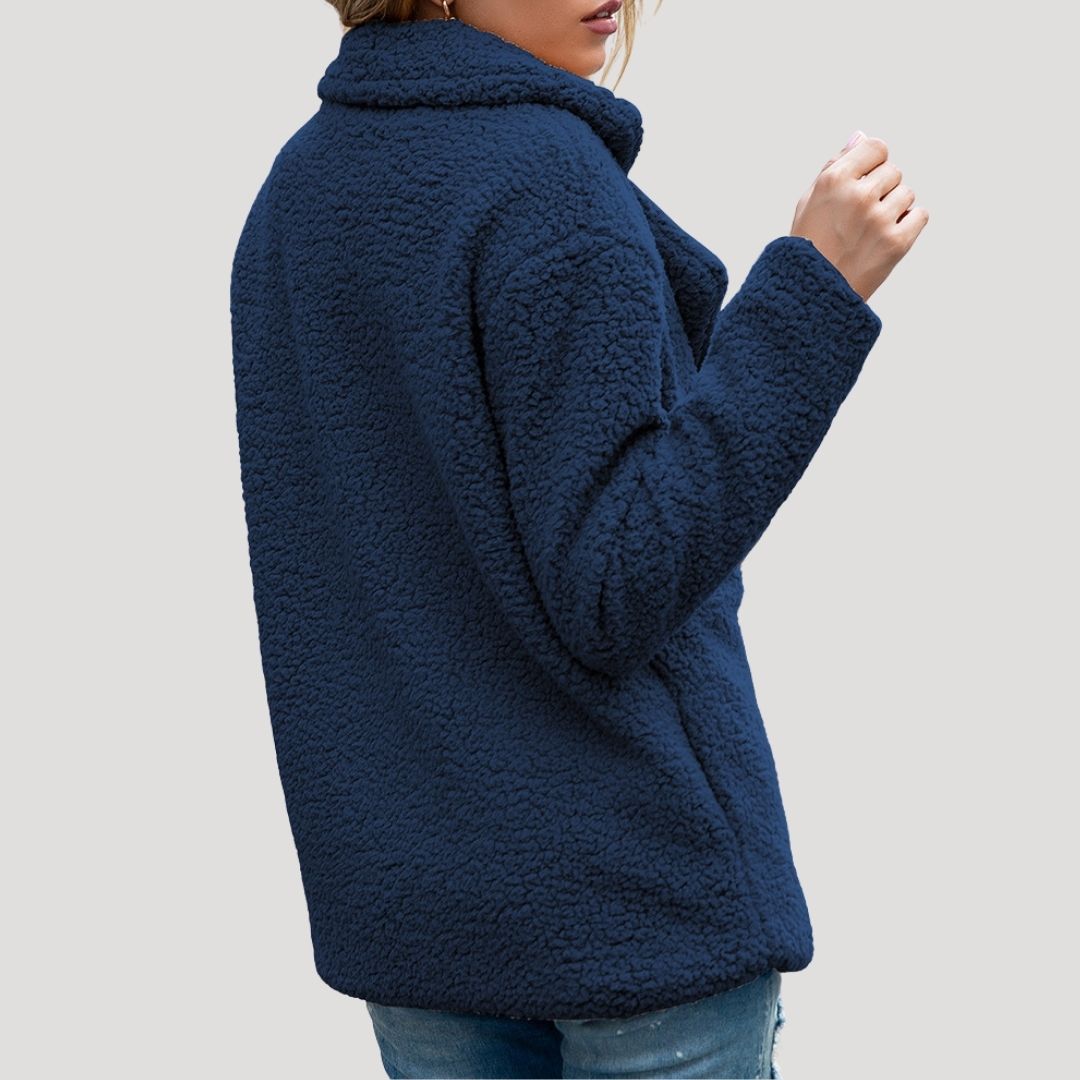 Damen - Zweireihige Fleecejacke - Kunstpelz mit Plüschtextur - Winterstil