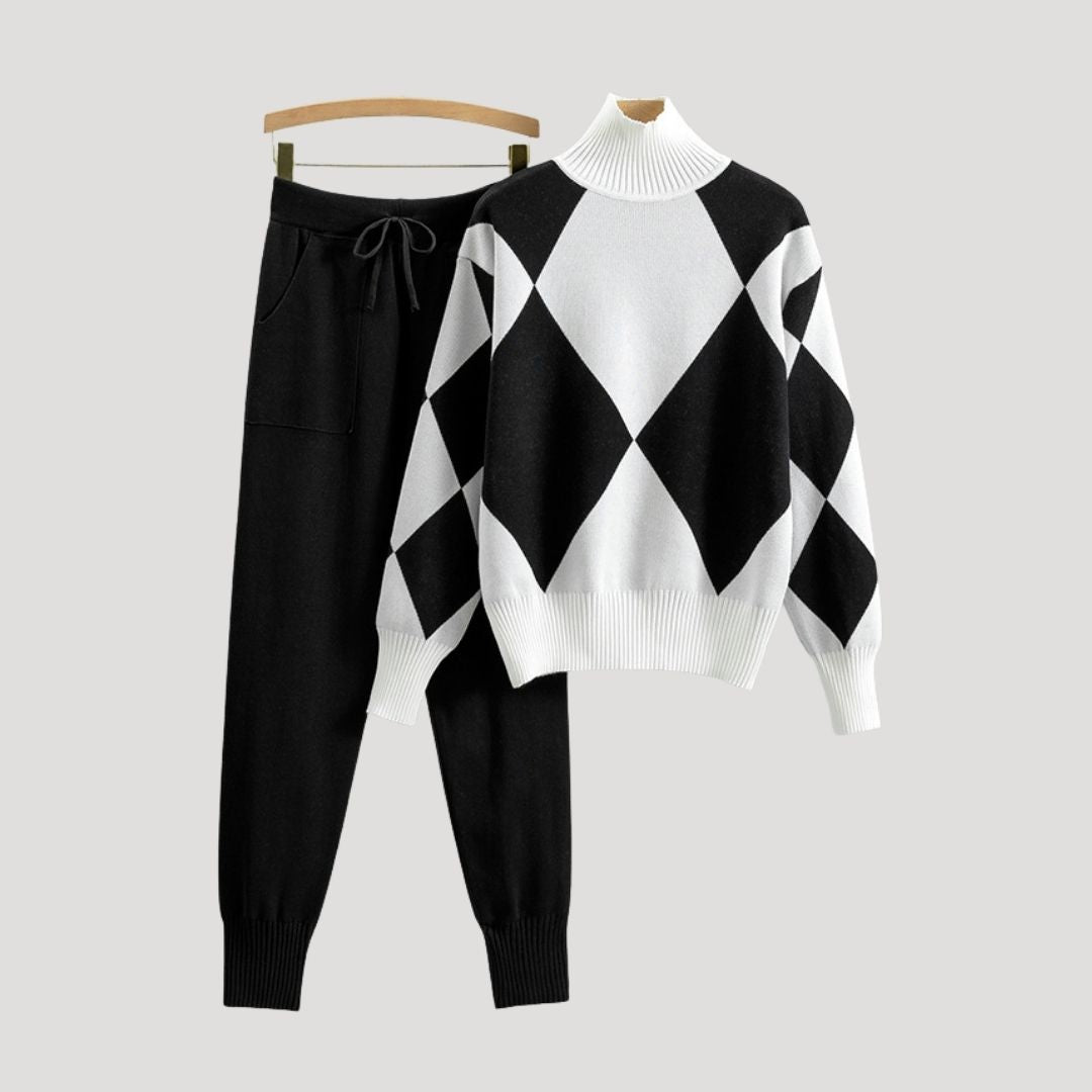 Damen - Pullover & Jogger Set - Hochwertigem Material - Gestrickte Winter Loungewear - Ideal für Zuhause