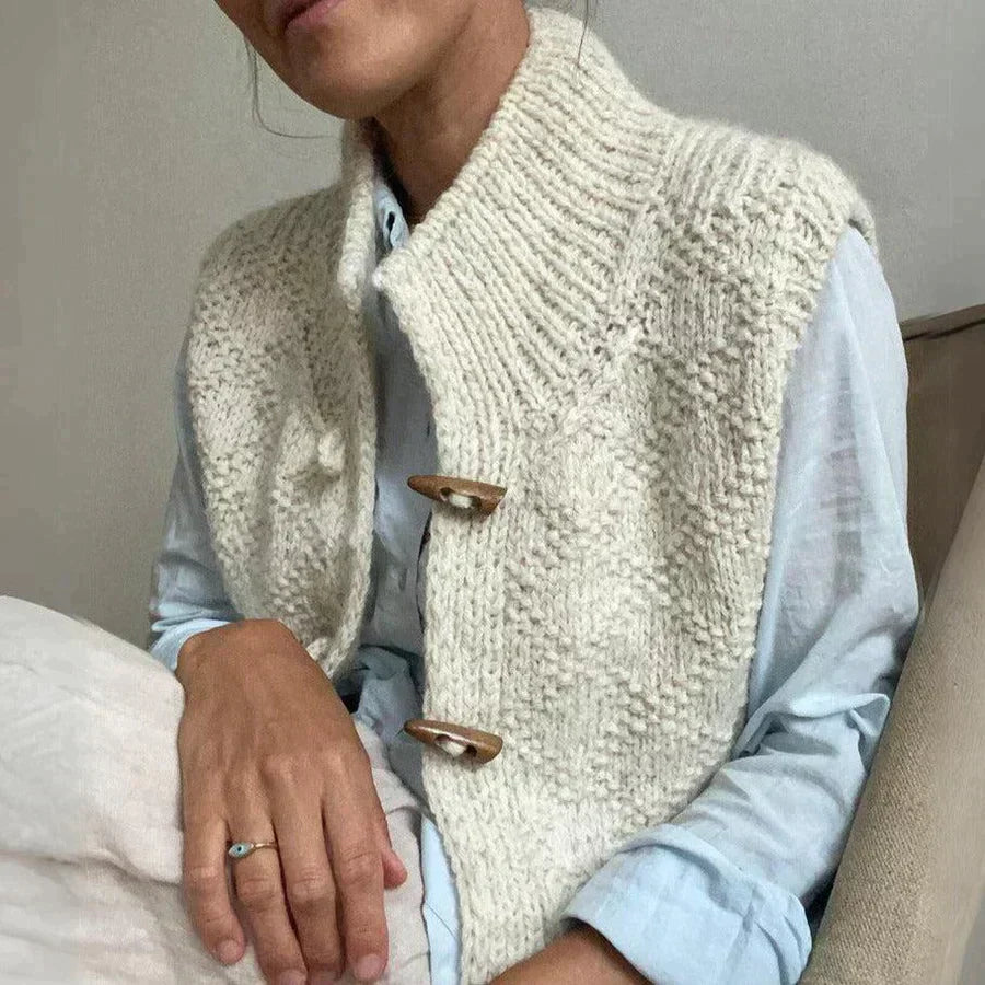 Damen - Weste - Stehkragen - Knebelverschluss - Weiche gestrickte - Stylische für jeden Anlass