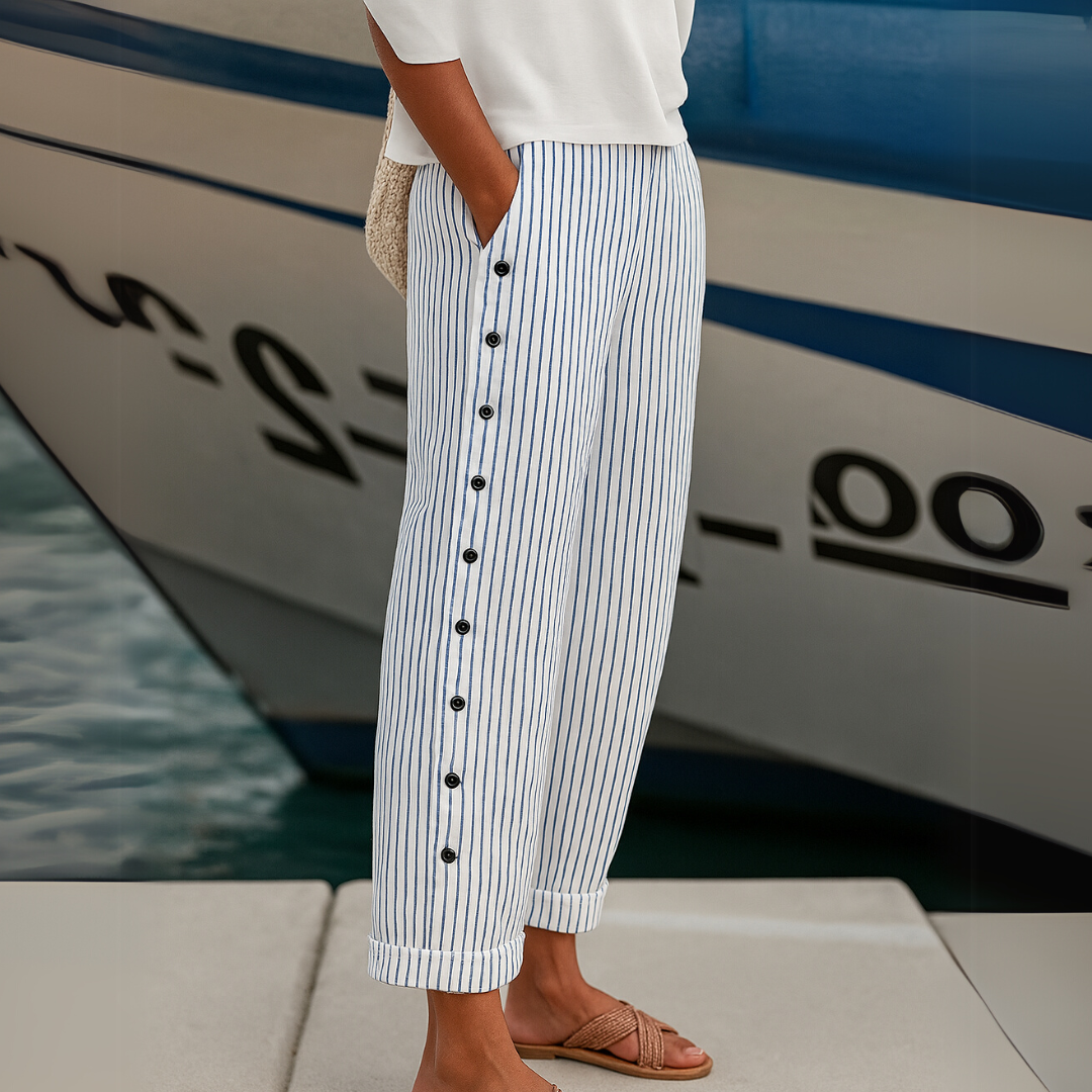 Damen - Gestreifte Freizeithose - Weicher Stoff - Stylische Alltagsmode für entspannte Tage