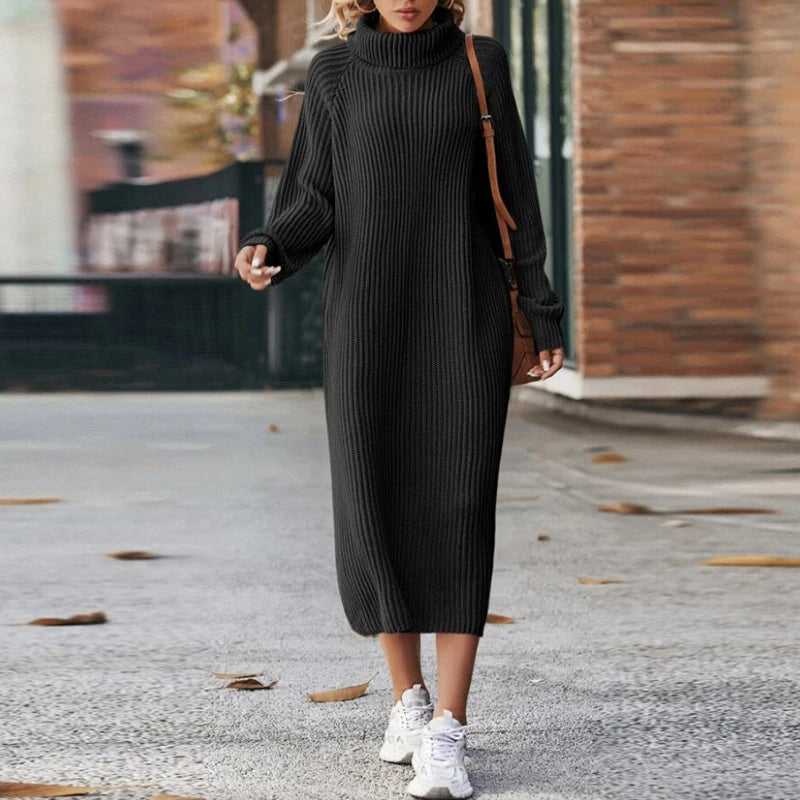 Damen - Midi Rollkragen Strickpullover Kleid - Weichem Material - Bequem und stilvoll für jeden Anlass