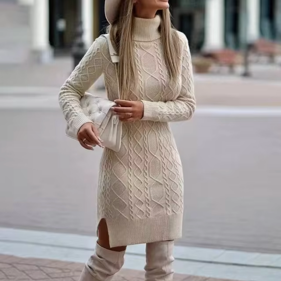 Damen - Midikleid - Fasermischung - Strick mit Rollkragen - Schmale Passform für stilvolle Eleganz