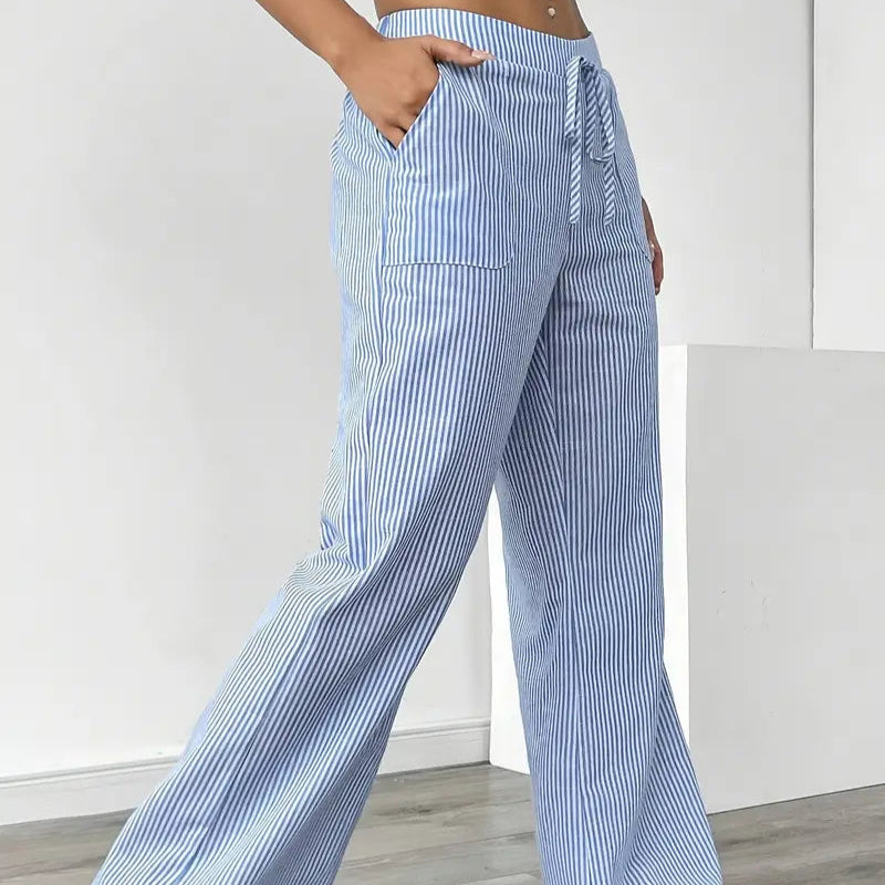 Damen - Gestreifte Hose - Bequemer Stoff - Trendy Bottoms für jeden Anlass
