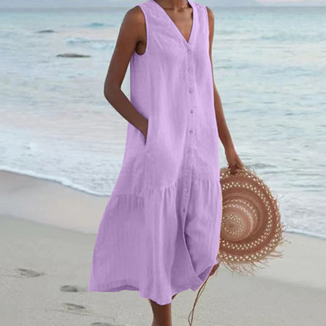 Damen - Sommerkleid - Atmungsaktives Gewebe - Minimalistisches Design - Lässiges, elegantes Kleid für jeden Anlass