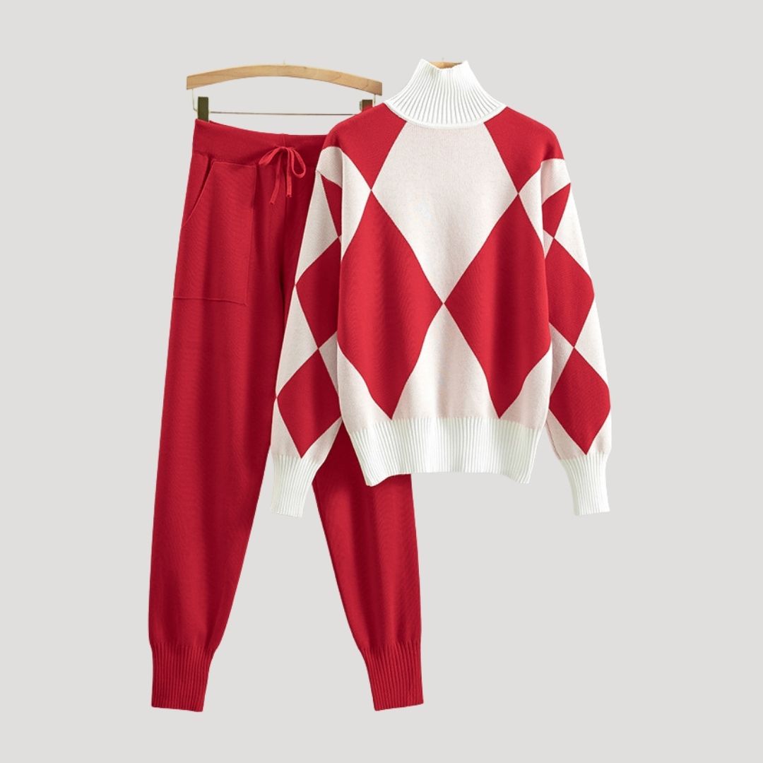 Damen - Pullover & Jogger Set - Hochwertigem Material - Gestrickte Winter Loungewear - Ideal für Zuhause