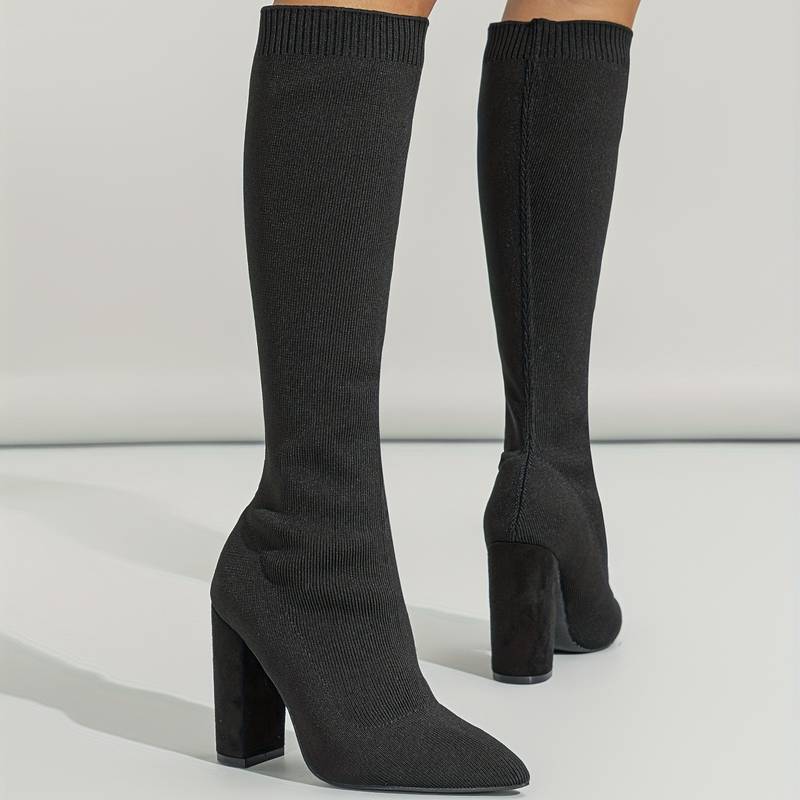 Damen - Kniehohe Stiefel mit Sock Fit - Spitz zulaufend für stilvolle Eleganz
