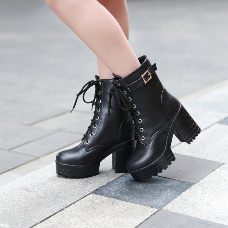 Damen - Stiefel - Schnürstiefel mit Schnalle - Bequeme Stiefel für Jeden Anlass